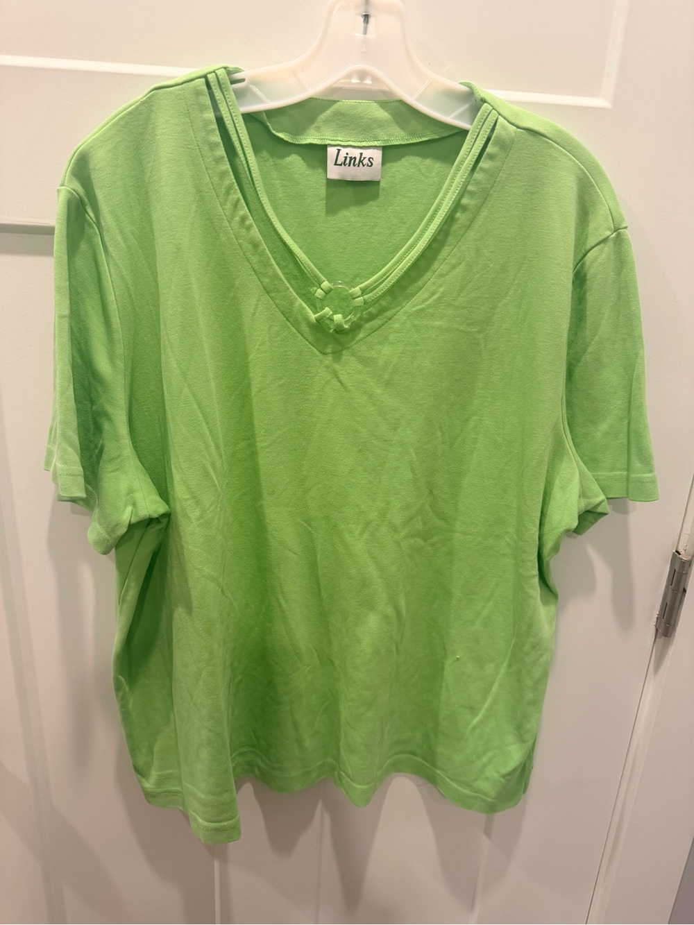 Links Women’s 3X 24 Lime Green V-Neck Short Sleeve Cotton Blend Top
